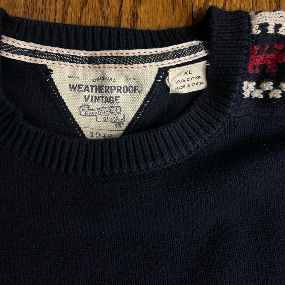 Weatherproof Vintage Navy Fair Isle Cotton Crewneck Sweater Americana Men’s XL